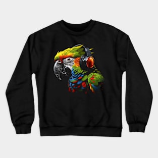 Parrot Music Art Headphones Musicians Animal Bird Parrot Crewneck Sweatshirt